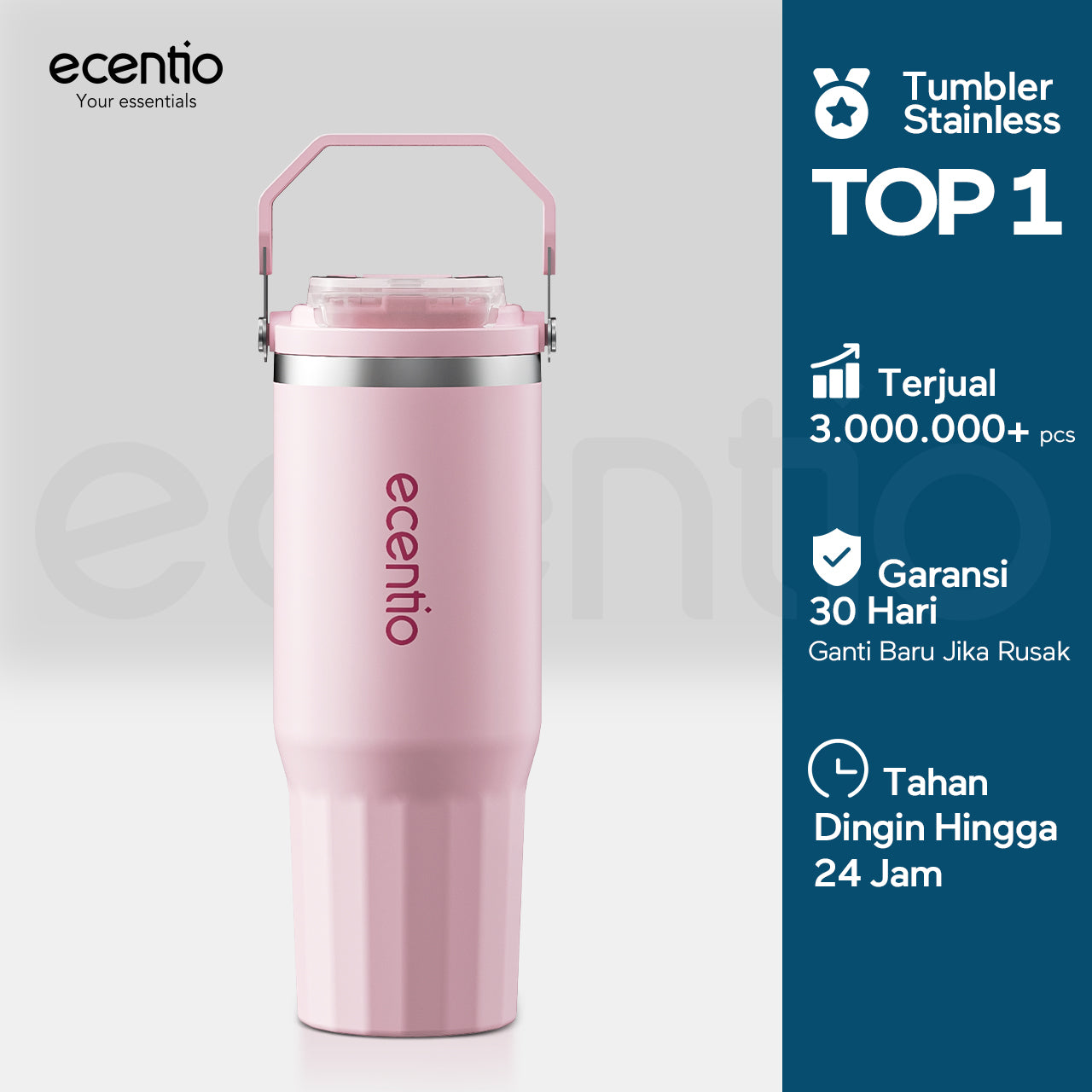 ecentio tumbler klasik 900ml stainless steel bahan ditingkatkan lapisan keramik mug mobil dengan pegangan tahan korosi mudah dibersihkan higienis jaga suhu dingin 24 jam hangat 14 jam untuk aktivitas harian