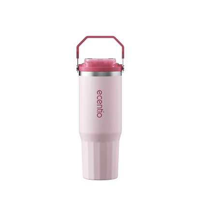 [Soft Rose Pink Series] ecentio Tumbler Stainless 900ml/1200ml Portable Thermos Botol Minum Besar Dengan Tas Tahan Panas Dingin 24 Jam Aesthetic Lucu Termos Air Panas Kopi Dengan Sedotan Cocok Untuk Sekolah Anak Laki-Laki