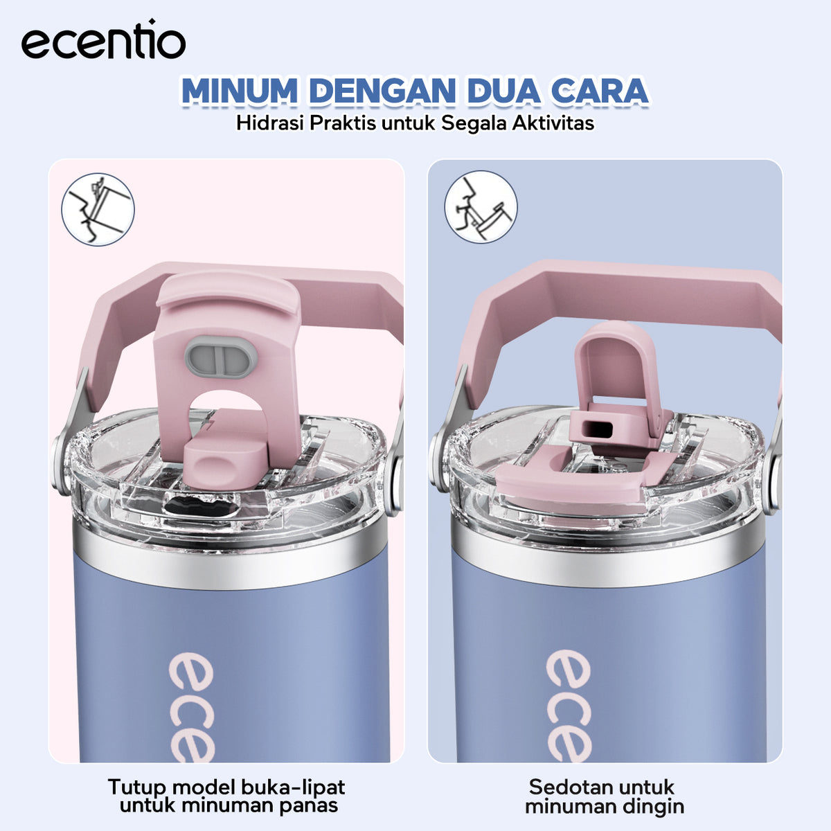 【Pre order】ecentio Tumbler Stainless & keramik 900ml/1200ml Portable Thermos Botol Minum Besar Tahan Panas Dingin 24 Jam Aesthetic Lucu Termos Air Panas Kopi Dengan Sedotan Cocok Untuk Sekolah Anak Laki-Laki