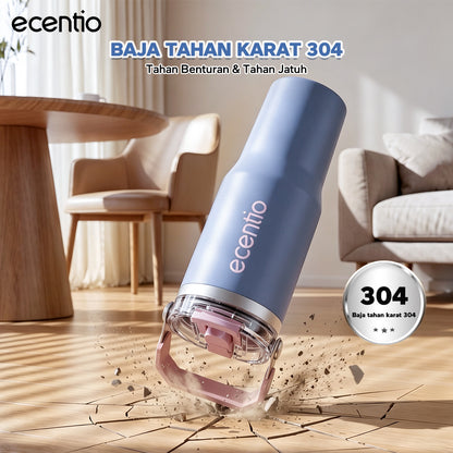 【Pre order】ecentio Tumbler Stainless & keramik 900ml/1200ml Portable Thermos Botol Minum Besar Tahan Panas Dingin 24 Jam Aesthetic Lucu Termos Air Panas Kopi Dengan Sedotan Cocok Untuk Sekolah Anak Laki-Laki