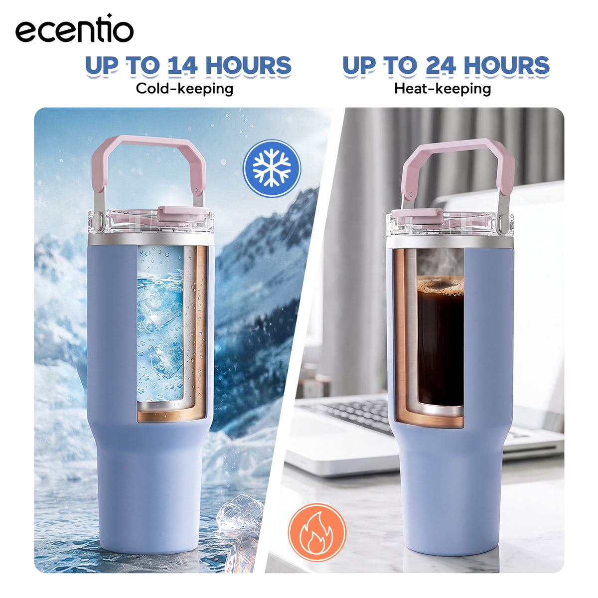 【Pre order】ecentio Tumbler Stainless & keramik 900ml/1200ml Portable Thermos Botol Minum Besar Tahan Panas Dingin 24 Jam Aesthetic Lucu Termos Air Panas Kopi Dengan Sedotan Cocok Untuk Sekolah Anak Laki-Laki