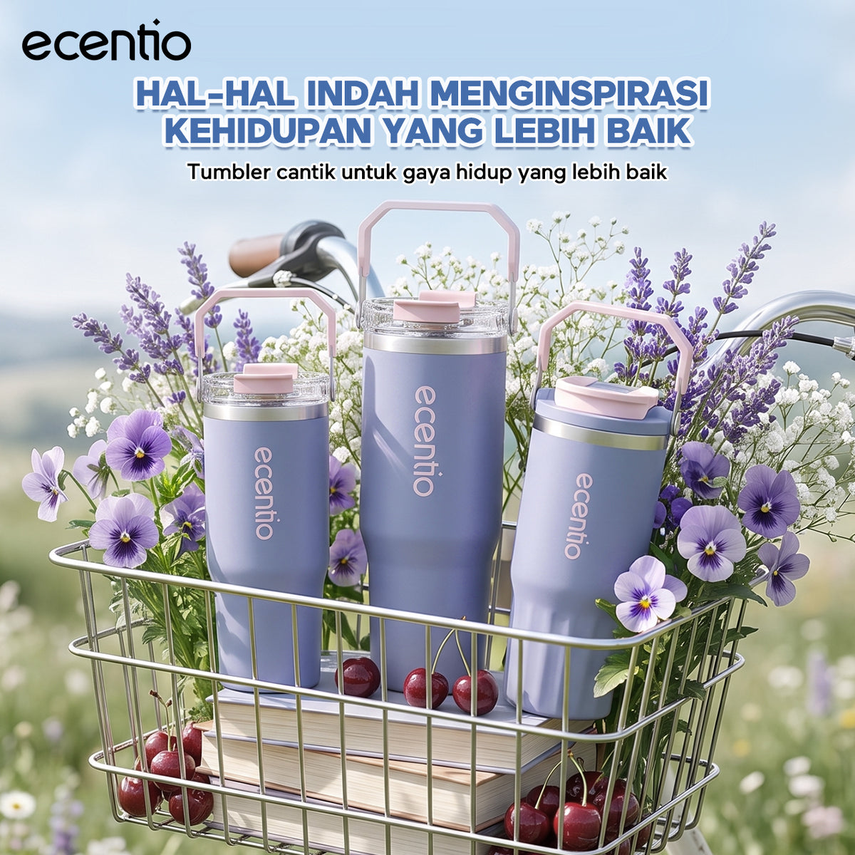 【Pre order】ecentio Tumbler Stainless & keramik 900ml/1200ml Portable Thermos Botol Minum Besar Tahan Panas Dingin 24 Jam Aesthetic Lucu Termos Air Panas Kopi Dengan Sedotan Cocok Untuk Sekolah Anak Laki-Laki