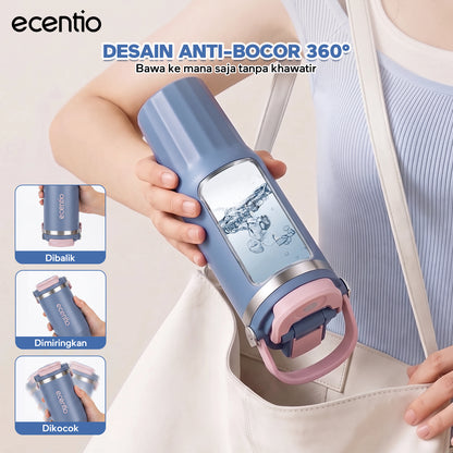 【Pre order】ecentio Tumbler Stainless & keramik 900ml/1200ml Portable Thermos Botol Minum Besar Tahan Panas Dingin 24 Jam Aesthetic Lucu Termos Air Panas Kopi Dengan Sedotan Cocok Untuk Sekolah Anak Laki-Laki
