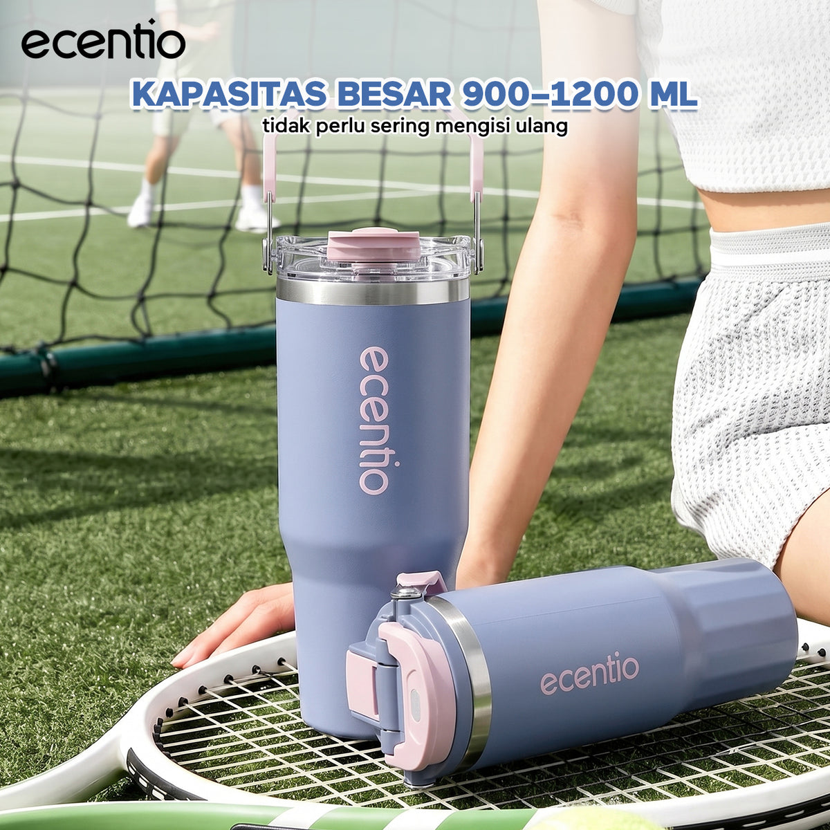 【Pre order】ecentio Tumbler Stainless & keramik 900ml/1200ml Portable Thermos Botol Minum Besar Tahan Panas Dingin 24 Jam Aesthetic Lucu Termos Air Panas Kopi Dengan Sedotan Cocok Untuk Sekolah Anak Laki-Laki