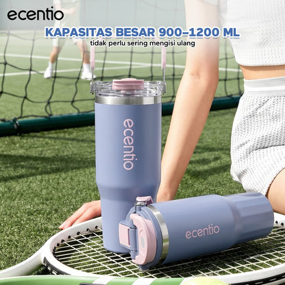 【Pre order】ecentio Tumbler Stainless & keramik 900ml/1200ml Portable Thermos Botol Minum Besar Tahan Panas Dingin 24 Jam Aesthetic Lucu Termos Air Panas Kopi Dengan Sedotan Cocok Untuk Sekolah Anak Laki-Laki