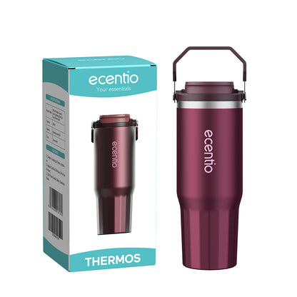 [Burgundy Series] ecentio Tumbler 530ml/900ml Desain Minimalis Elegan Botol Minum Portable Aesthetic Lucu Thermos Tahan Panas Dingin 24 Jam Anti Bocor Premium Sedotan Cocok Untuk Sekolah Anak Laki-Laki