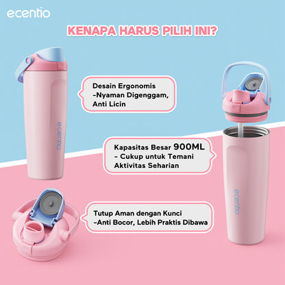 [Tumbler Sport Series] ecentio Tumbler stainless 316 aesthetic Olahraga Botol Minum Sport Portable Tahan Dingin 24Jam 900ml/650ml/600ml Desain Stylish Cocok Untuk Sekolah Olahraga Travelling Aktivitas Sehari Hari
