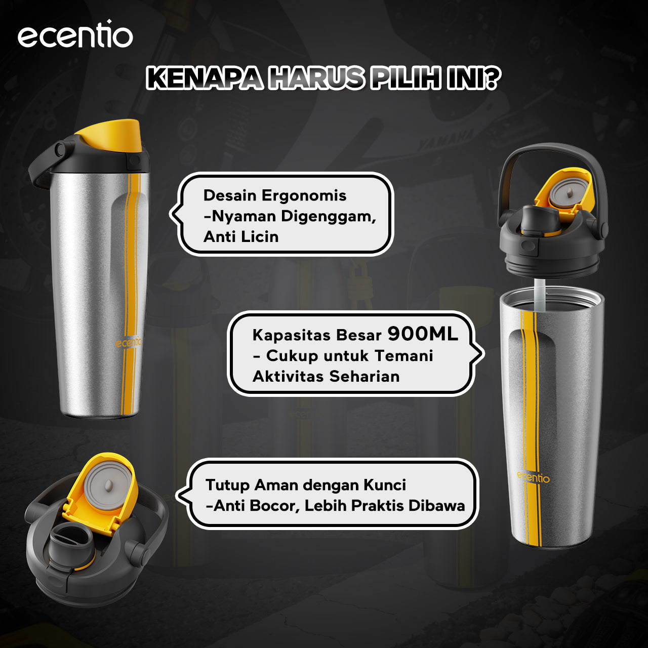 [Tumbler Sport Series] ecentio Tumbler stainless 316 aesthetic Olahraga Botol Minum Sport Portable Tahan Dingin 24Jam 900ml/650ml/600ml Desain Stylish Cocok Untuk Sekolah Olahraga Travelling Aktivitas Sehari Hari