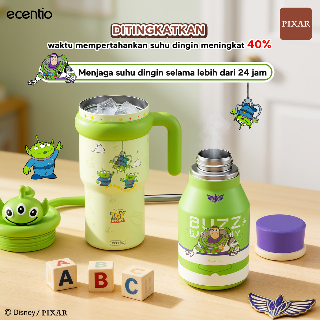Pre-Order [Toy story series] ecentio tumbler stainless 316 aesthetic 800ml/670ml/500ml Portable Thermos Botol Minum Besar Dengan Tas Tahan Panas Dingin 24 Jam Aesthetic Lucu Termos Air Panas Kopi Dengan Sedotan Cocok Untuk Sekolah Anak Laki-Laki