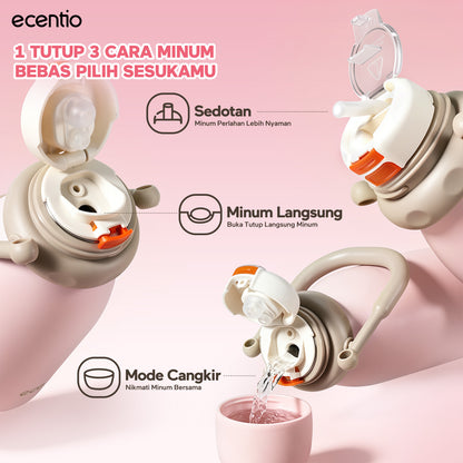 [Seri Dusty Blush Garden] ecentio Tumbler Stainless 304 Aesthetic 670ml/900ml/1200ml Portable Thermos Botol Minum Besar Dengan Tas Tahan Panas Dingin 24 Jam Aesthetic Lucu Termos Air Panas Kopi Dengan Sedotan Cocok Untuk Sekolah Anak Laki-Laki