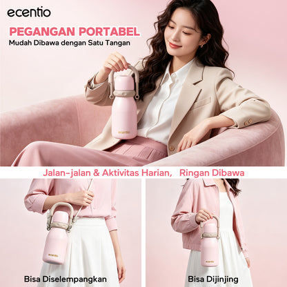 [Seri Dusty Blush Garden] ecentio Tumbler Stainless 304 Aesthetic 670ml/900ml/1200ml Portable Thermos Botol Minum Besar Dengan Tas Tahan Panas Dingin 24 Jam Aesthetic Lucu Termos Air Panas Kopi Dengan Sedotan Cocok Untuk Sekolah Anak Laki-Laki