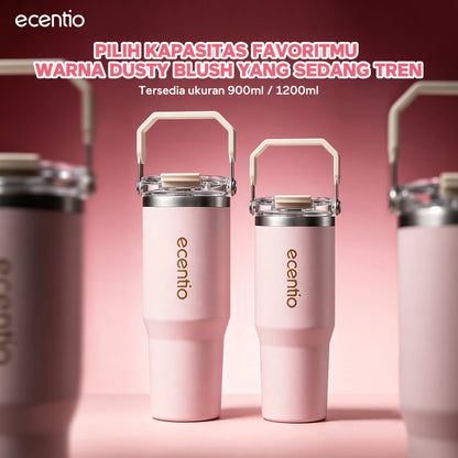 [Seri Dusty Blush Garden] ecentio Tumbler Stainless 304 Aesthetic 670ml/900ml/1200ml Portable Thermos Botol Minum Besar Dengan Tas Tahan Panas Dingin 24 Jam Aesthetic Lucu Termos Air Panas Kopi Dengan Sedotan Cocok Untuk Sekolah Anak Laki-Laki