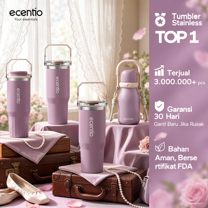 [Mauve Mist Series] ecentio Tumbler 670ml/900ml Desain Minimalis Elegan Botol Minum Portable Aesthetic Lucu Thermos Tahan Panas Dingin 24 Jam Anti Bocor Premium Sedotan Cocok Untuk Sekolah Anak Laki-Laki