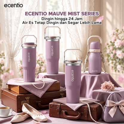[Mauve Mist Series] ecentio Tumbler 670ml/900ml Desain Minimalis Elegan Botol Minum Portable Aesthetic Lucu Thermos Tahan Panas Dingin 24 Jam Anti Bocor Premium Sedotan Cocok Untuk Sekolah Anak Laki-Laki
