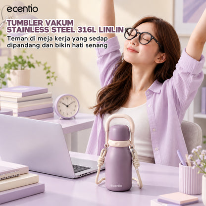 [Mauve Mist Series] ecentio Tumbler 670ml/900ml Desain Minimalis Elegan Botol Minum Portable Aesthetic Lucu Thermos Tahan Panas Dingin 24 Jam Anti Bocor Premium Sedotan Cocok Untuk Sekolah Anak Laki-Laki