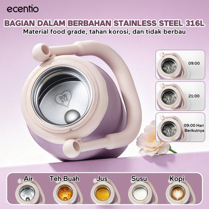 [Mauve Mist Series] ecentio Tumbler 670ml/900ml Desain Minimalis Elegan Botol Minum Portable Aesthetic Lucu Thermos Tahan Panas Dingin 24 Jam Anti Bocor Premium Sedotan Cocok Untuk Sekolah Anak Laki-Laki