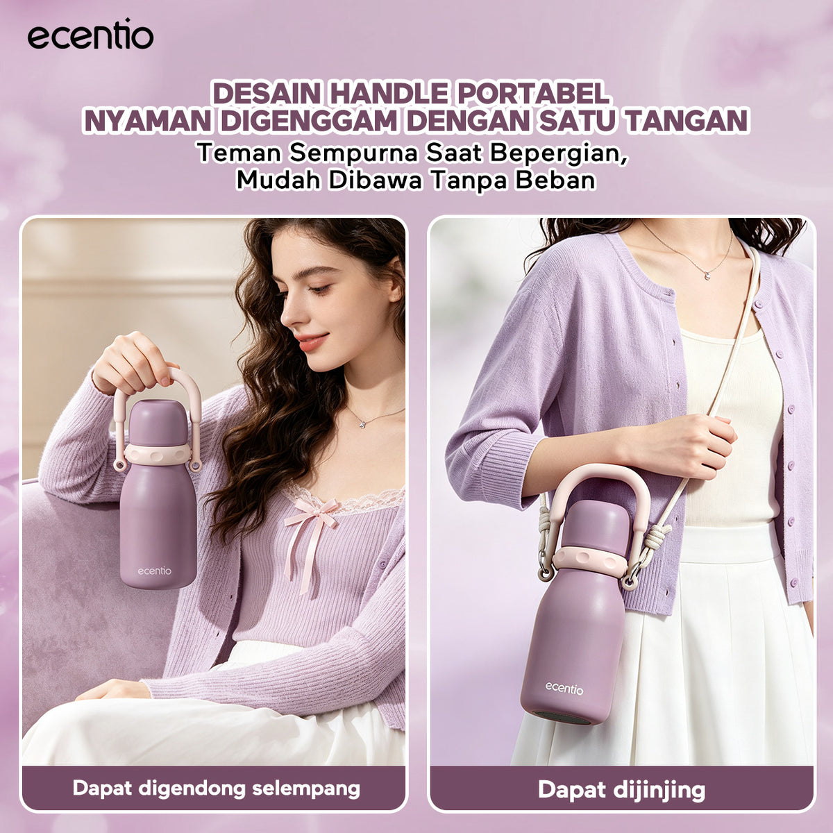 [Mauve Mist Series] ecentio Tumbler 670ml/900ml Desain Minimalis Elegan Botol Minum Portable Aesthetic Lucu Thermos Tahan Panas Dingin 24 Jam Anti Bocor Premium Sedotan Cocok Untuk Sekolah Anak Laki-Laki