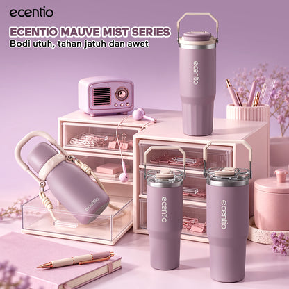 [Mauve Mist Series] ecentio Tumbler 670ml/900ml Desain Minimalis Elegan Botol Minum Portable Aesthetic Lucu Thermos Tahan Panas Dingin 24 Jam Anti Bocor Premium Sedotan Cocok Untuk Sekolah Anak Laki-Laki