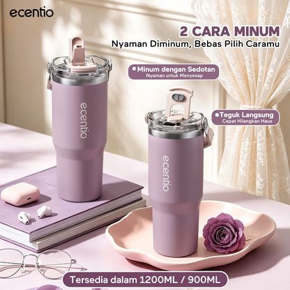 [Mauve Mist Series] ecentio Tumbler 670ml/900ml Desain Minimalis Elegan Botol Minum Portable Aesthetic Lucu Thermos Tahan Panas Dingin 24 Jam Anti Bocor Premium Sedotan Cocok Untuk Sekolah Anak Laki-Laki