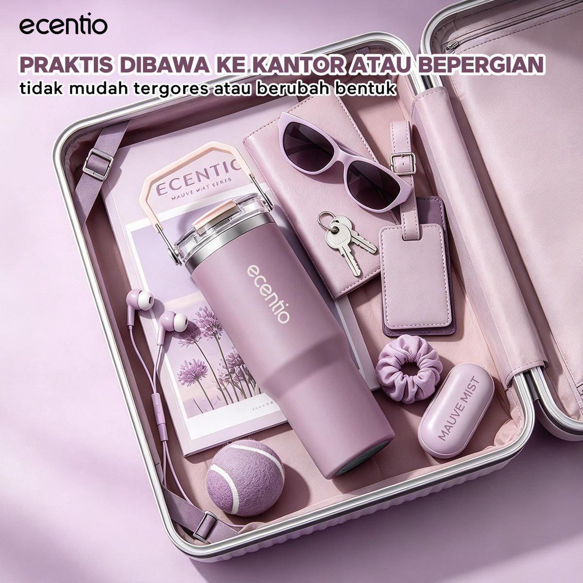 [Mauve Mist Series] ecentio Tumbler 670ml/900ml Desain Minimalis Elegan Botol Minum Portable Aesthetic Lucu Thermos Tahan Panas Dingin 24 Jam Anti Bocor Premium Sedotan Cocok Untuk Sekolah Anak Laki-Laki