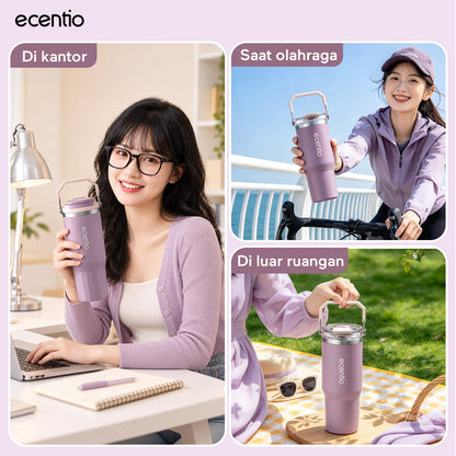 [Mauve Mist Series] ecentio Tumbler 670ml/900ml Desain Minimalis Elegan Botol Minum Portable Aesthetic Lucu Thermos Tahan Panas Dingin 24 Jam Anti Bocor Premium Sedotan Cocok Untuk Sekolah Anak Laki-Laki