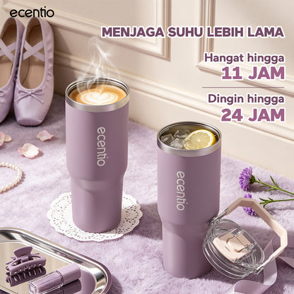 [Mauve Mist Series] ecentio Tumbler 670ml/900ml Desain Minimalis Elegan Botol Minum Portable Aesthetic Lucu Thermos Tahan Panas Dingin 24 Jam Anti Bocor Premium Sedotan Cocok Untuk Sekolah Anak Laki-Laki