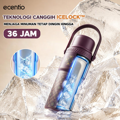 ecentio SULORA Series batik tumbler stainless 316 dalam keramik 600ml/680ml/850ml Botol minum Aesthetic Portable Thermos besar tas tumbler tahan panas dingin 36 jam Thermos Botol minum besar