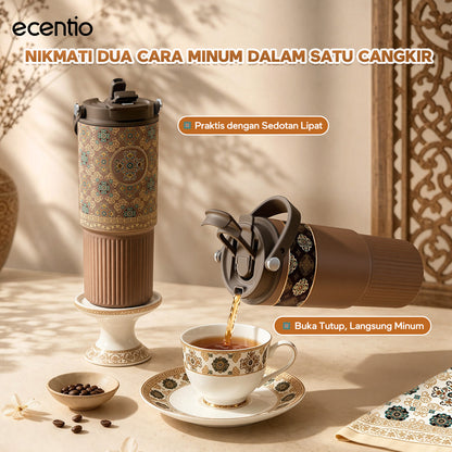 ecentio SULORA Series batik tumbler stainless 316 dalam keramik 600ml/680ml/850ml Botol minum Aesthetic Portable Thermos besar tas tumbler tahan panas dingin 36 jam Thermos Botol minum besar