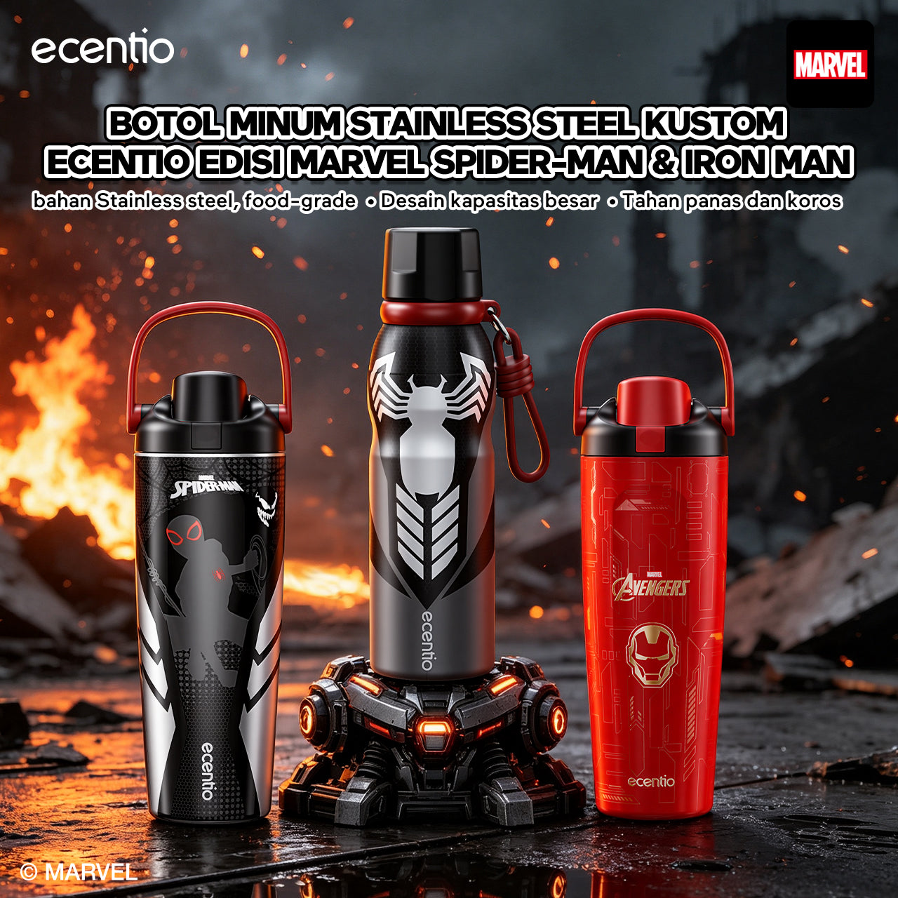 [Marvel Series] ecentio tumbler stainless 900ml/480ml Spider Man botol minum aesthetic olahraga portable termos air panas botol minum 1 liter anti tumpah tahan panas 24 jam handle tersembunyi