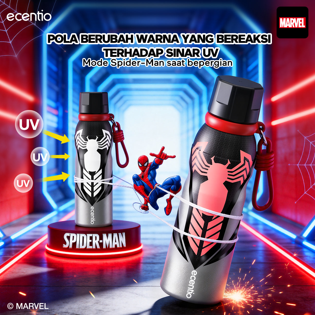 [Marvel Series] ecentio tumbler stainless 900ml/480ml Spider Man botol minum aesthetic olahraga portable termos air panas botol minum 1 liter anti tumpah tahan panas 24 jam handle tersembunyi
