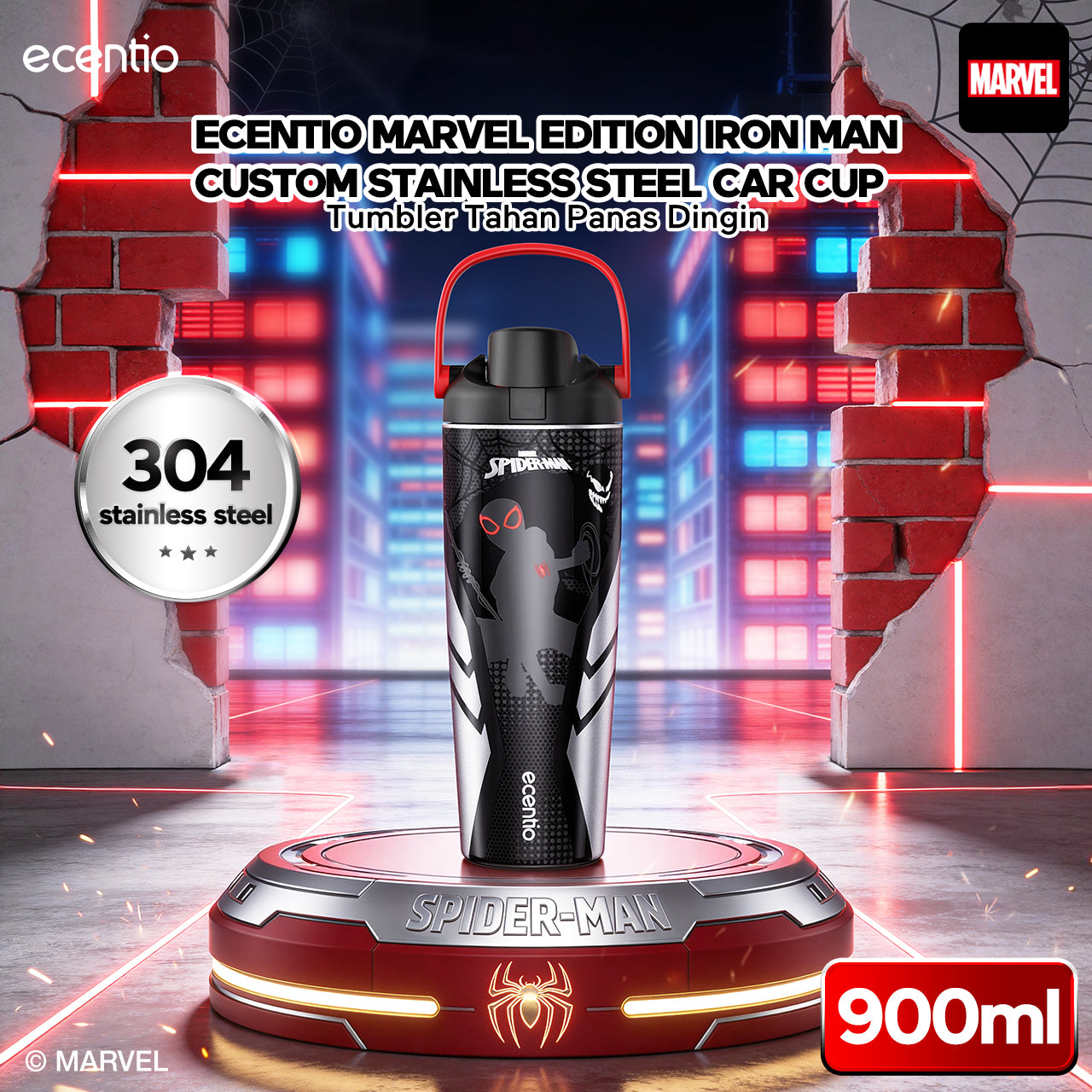 [Marvel Series] ecentio tumbler stainless 900ml/480ml Spider Man botol minum aesthetic olahraga portable termos air panas botol minum 1 liter anti tumpah tahan panas 24 jam handle tersembunyi