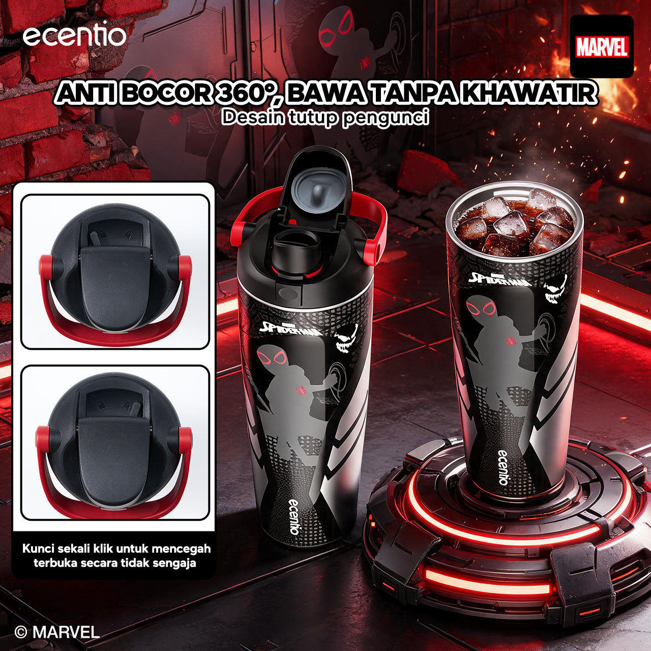 [Marvel Series] ecentio tumbler stainless 900ml/480ml Spider Man botol minum aesthetic olahraga portable termos air panas botol minum 1 liter anti tumpah tahan panas 24 jam handle tersembunyi