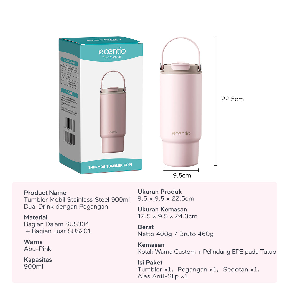 [Seri Dusty Blush Garden] ecentio Tumbler Stainless 304 Aesthetic 670ml/900ml/1200ml Portable Thermos Botol Minum Besar Dengan Tas Tahan Panas Dingin 24 Jam Aesthetic Lucu Termos Air Panas Kopi Dengan Sedotan Cocok Untuk Sekolah Anak Laki-Laki