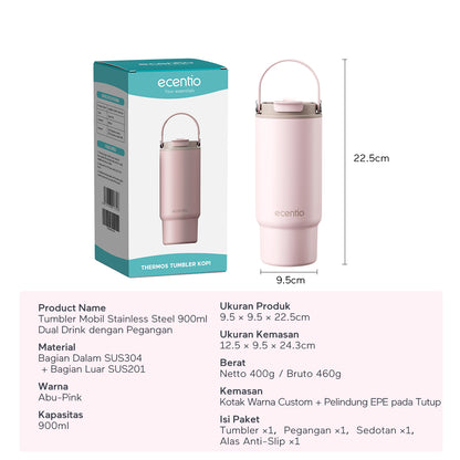 [Seri Dusty Blush Garden] ecentio Tumbler Stainless 304 Aesthetic 670ml/900ml/1200ml Portable Thermos Botol Minum Besar Dengan Tas Tahan Panas Dingin 24 Jam Aesthetic Lucu Termos Air Panas Kopi Dengan Sedotan Cocok Untuk Sekolah Anak Laki-Laki