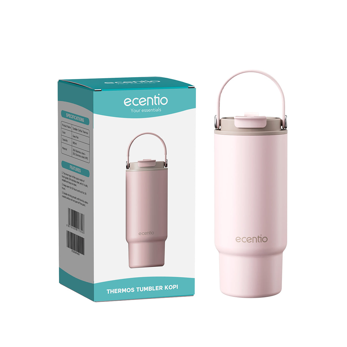 [Dopamine Series] ecentio Tumbler Stainless 900ml Portable Thermos Botol Minum Besar Dengan Tas Tahan Panas Dingin 24 Jam Aesthetic Lucu Termos Air Panas Kopi Dengan Sedotan Cocok Untuk Sekolah Anak Laki-Laki