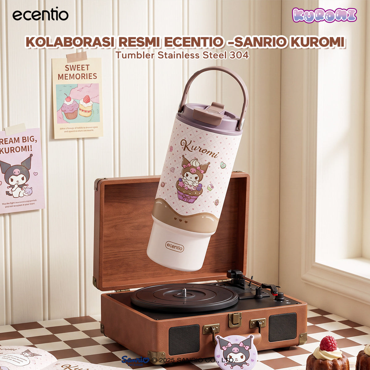 [Kuromi] [HOT] ecentio Tumbler Stainless 900ml Sanrio Portable Thermos Botol Minum Besar Dengan Tas Tahan Panas Dingin 24 Jam Aesthetic Lucu Termos Air Panas Kopi Dengan Sedotan Cocok Untuk Sekolah Anak Laki-Laki