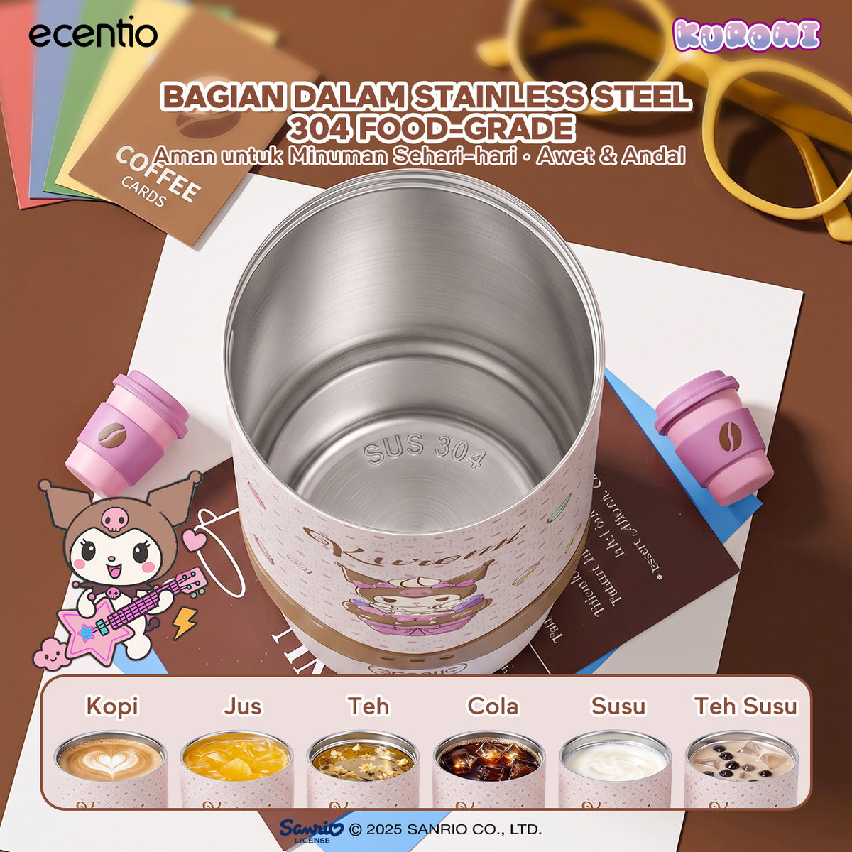 [Kuromi] [HOT] ecentio Tumbler Stainless 900ml Sanrio Portable Thermos Botol Minum Besar Dengan Tas Tahan Panas Dingin 24 Jam Aesthetic Lucu Termos Air Panas Kopi Dengan Sedotan Cocok Untuk Sekolah Anak Laki-Laki
