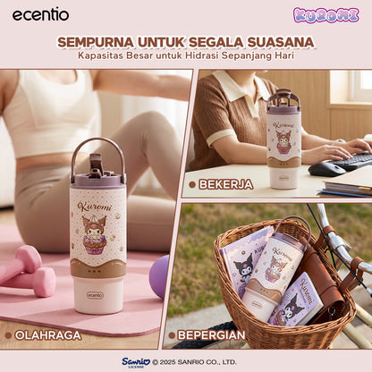 [Kuromi] [HOT] ecentio Tumbler Stainless 900ml Sanrio Portable Thermos Botol Minum Besar Dengan Tas Tahan Panas Dingin 24 Jam Aesthetic Lucu Termos Air Panas Kopi Dengan Sedotan Cocok Untuk Sekolah Anak Laki-Laki