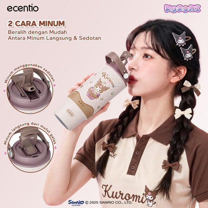 [Kuromi] [HOT] ecentio Tumbler Stainless 900ml Sanrio Portable Thermos Botol Minum Besar Dengan Tas Tahan Panas Dingin 24 Jam Aesthetic Lucu Termos Air Panas Kopi Dengan Sedotan Cocok Untuk Sekolah Anak Laki-Laki