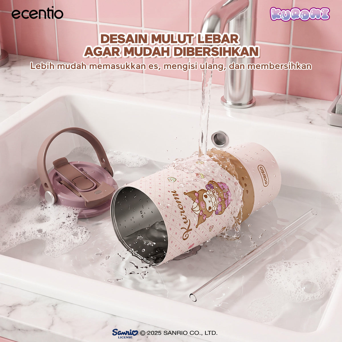 [Kuromi] [HOT] ecentio Tumbler Stainless 900ml Sanrio Portable Thermos Botol Minum Besar Dengan Tas Tahan Panas Dingin 24 Jam Aesthetic Lucu Termos Air Panas Kopi Dengan Sedotan Cocok Untuk Sekolah Anak Laki-Laki