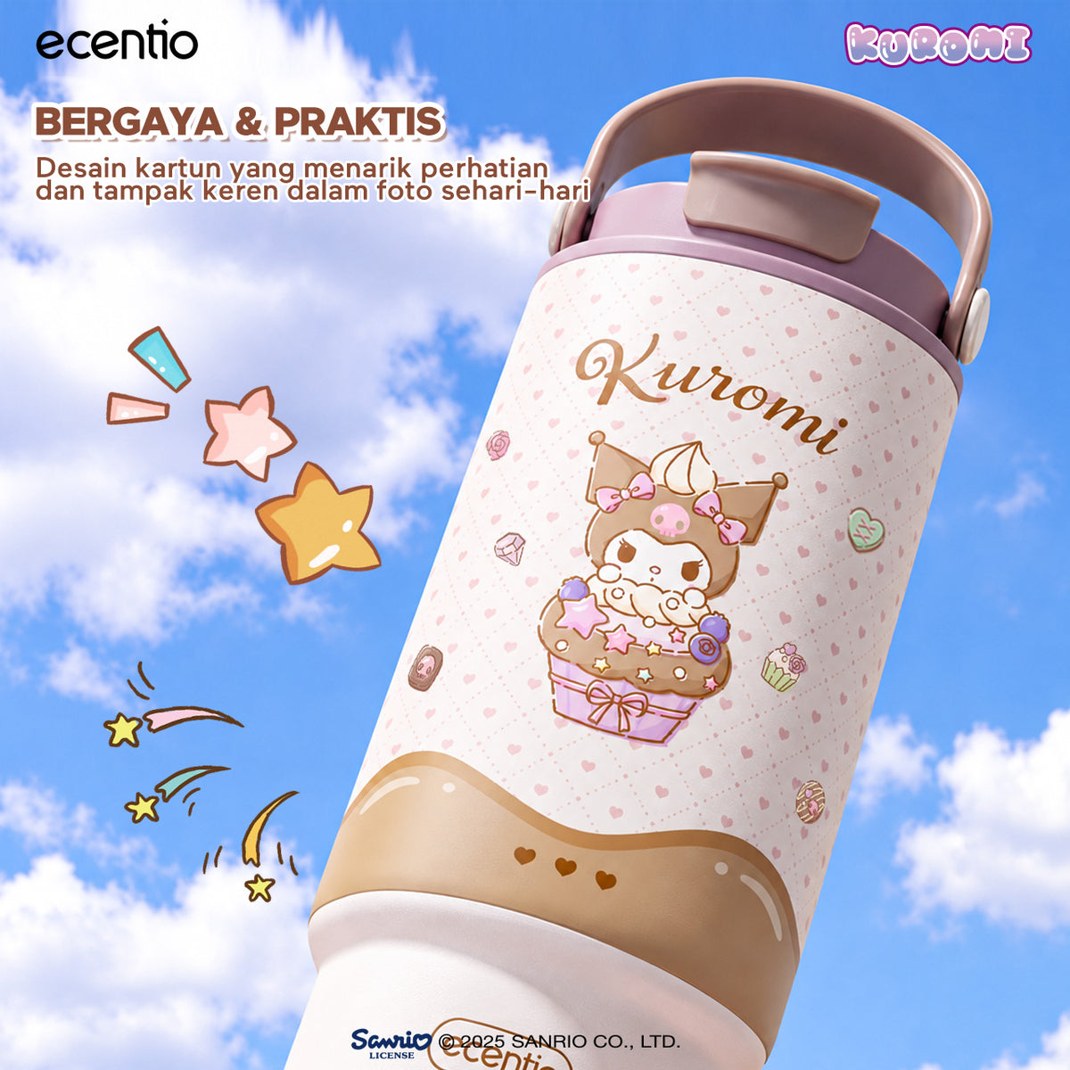 [Kuromi] [HOT] ecentio Tumbler Stainless 900ml Sanrio Portable Thermos Botol Minum Besar Dengan Tas Tahan Panas Dingin 24 Jam Aesthetic Lucu Termos Air Panas Kopi Dengan Sedotan Cocok Untuk Sekolah Anak Laki-Laki