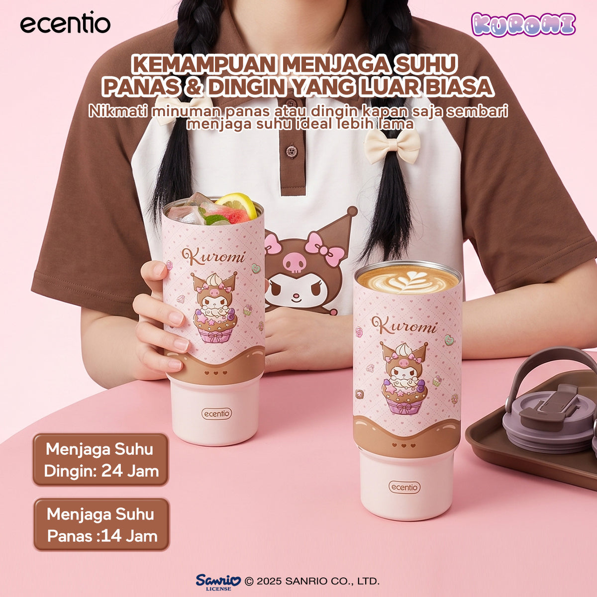 [Kuromi] [HOT] ecentio Tumbler Stainless 900ml Sanrio Portable Thermos Botol Minum Besar Dengan Tas Tahan Panas Dingin 24 Jam Aesthetic Lucu Termos Air Panas Kopi Dengan Sedotan Cocok Untuk Sekolah Anak Laki-Laki