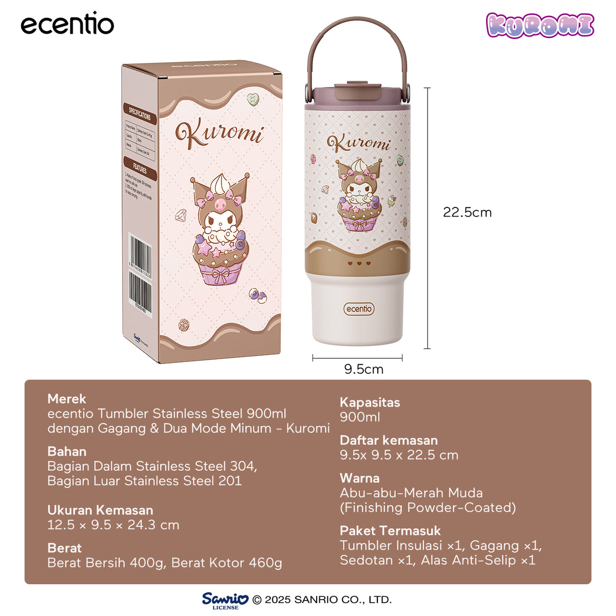 [Kuromi] [HOT] ecentio Tumbler Stainless 900ml Sanrio Portable Thermos Botol Minum Besar Dengan Tas Tahan Panas Dingin 24 Jam Aesthetic Lucu Termos Air Panas Kopi Dengan Sedotan Cocok Untuk Sekolah Anak Laki-Laki