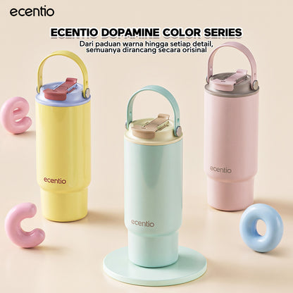 [Dopamine Series] ecentio Tumbler Stainless 900ml Portable Thermos Botol Minum Besar Dengan Tas Tahan Panas Dingin 24 Jam Aesthetic Lucu Termos Air Panas Kopi Dengan Sedotan Cocok Untuk Sekolah Anak Laki-Laki
