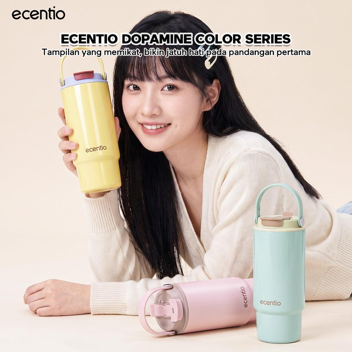[Dopamine Series] ecentio Tumbler Stainless 900ml Portable Thermos Botol Minum Besar Dengan Tas Tahan Panas Dingin 24 Jam Aesthetic Lucu Termos Air Panas Kopi Dengan Sedotan Cocok Untuk Sekolah Anak Laki-Laki