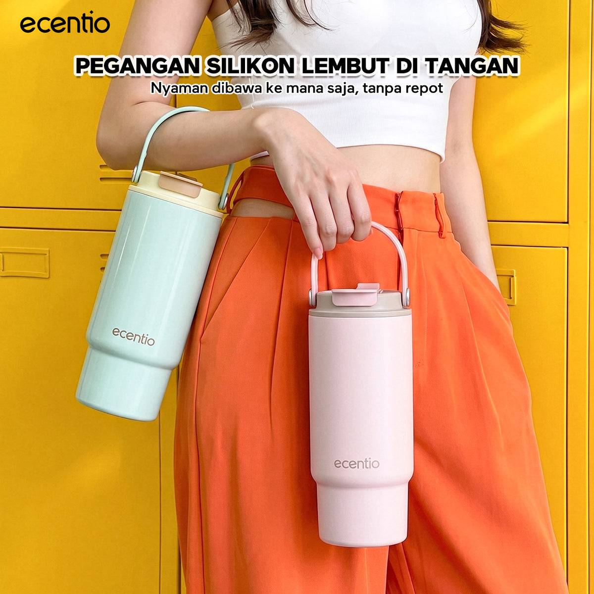 [Dopamine Series] ecentio Tumbler Stainless 900ml Portable Thermos Botol Minum Besar Dengan Tas Tahan Panas Dingin 24 Jam Aesthetic Lucu Termos Air Panas Kopi Dengan Sedotan Cocok Untuk Sekolah Anak Laki-Laki