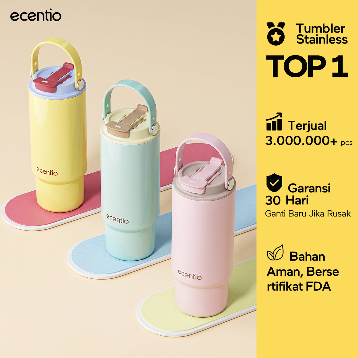 [Dopamine Series] ecentio Tumbler Stainless 900ml Portable Thermos Botol Minum Besar Dengan Tas Tahan Panas Dingin 24 Jam Aesthetic Lucu Termos Air Panas Kopi Dengan Sedotan Cocok Untuk Sekolah Anak Laki-Laki
