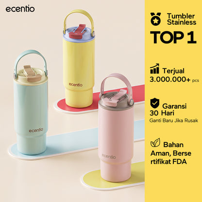 [Dopamine Series] ecentio Tumbler Stainless 900ml Portable Thermos Botol Minum Besar Dengan Tas Tahan Panas Dingin 24 Jam Aesthetic Lucu Termos Air Panas Kopi Dengan Sedotan Cocok Untuk Sekolah Anak Laki-Laki