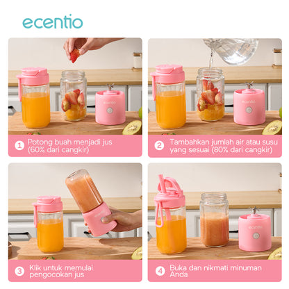 ecentio blender mini jus 380ml 10 mata pisau juicer portabel kaca tahan karat - biru & pink