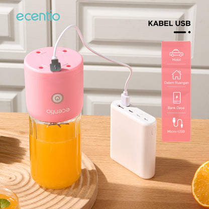 【🌟Pre-Order】ecentio blender mini jus 380ml 10 mata pisau juicer portabel kaca tahan karat - biru & pink